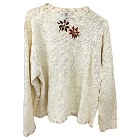One Resource Floral Cardigan Sweater Cream Button Up Embroidered 2X - Picture 4 of 5